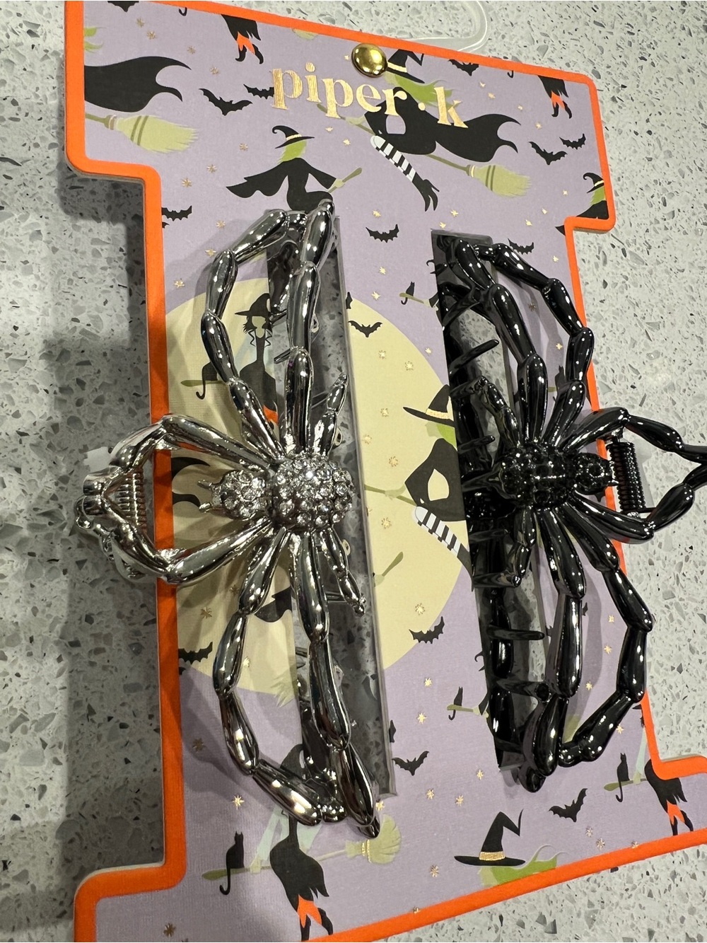 piper.k Halloween Spider Hair Claw Clips in Silver and Black